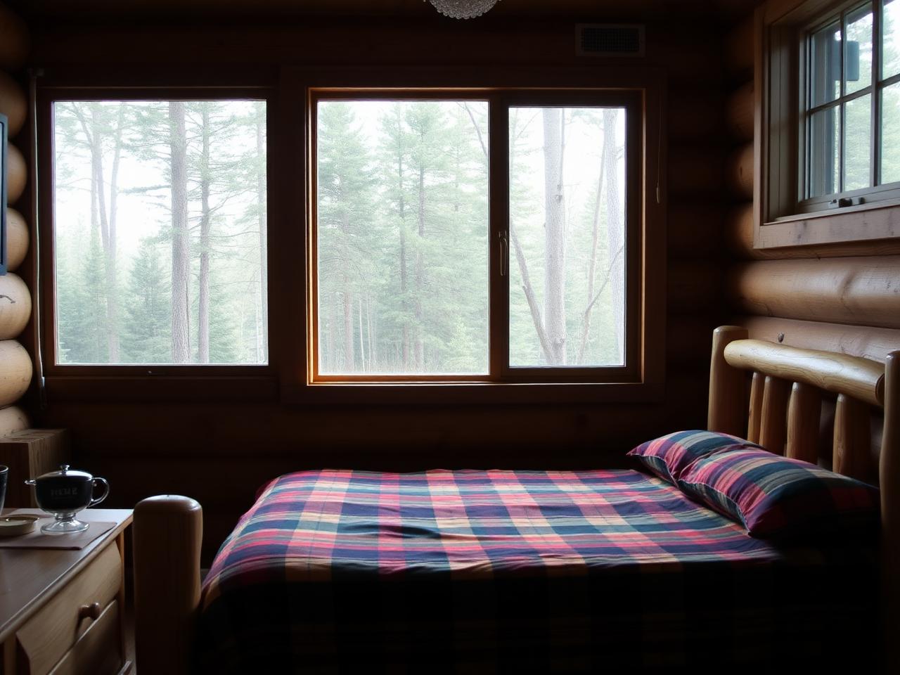Cozy bedroom with quiet forest view
