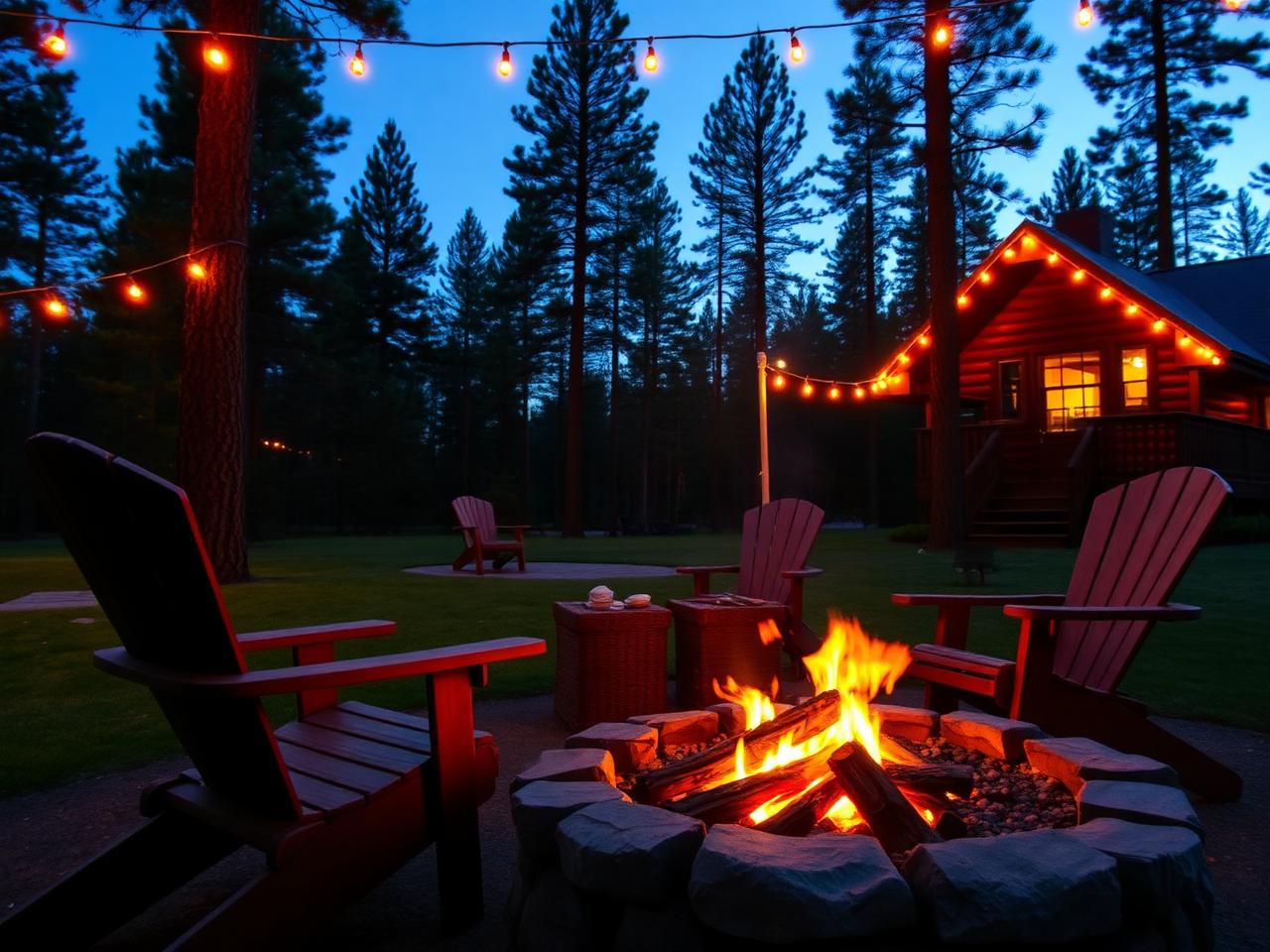 Outdoor fire pit at dusk