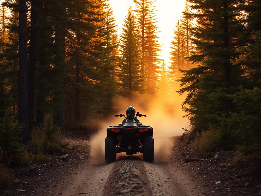 ATV trail through a dense Northwoods pine forest in Lakewood, Wisconsin